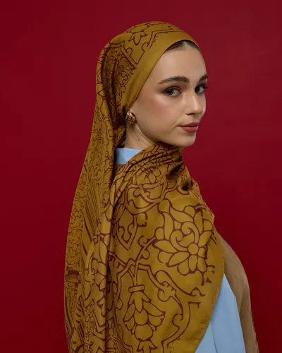 Saf Altın & Tarçın Rüzgarı Harem Rüyası Desen Şal - 32