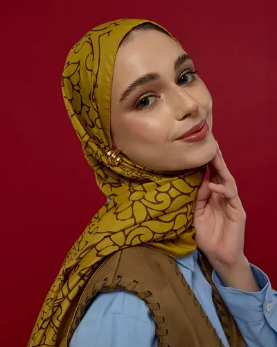 Saf Sarı & Buhur Kahvesi Harem Rüyası Desen Şal - 44
