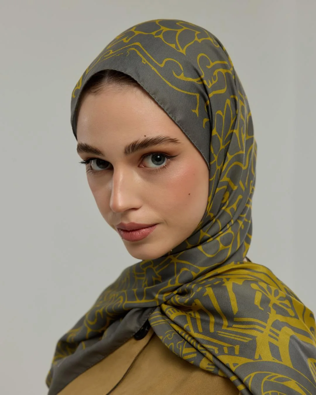 Kurşun Gri & Hasat Sarısı Harem Rüyası Desen Şal - 45