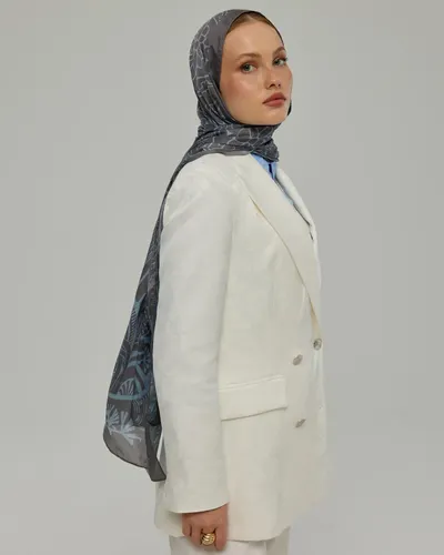 Füme Kahve & Buz Mavi Harem Rüyası Desen Şal - 50