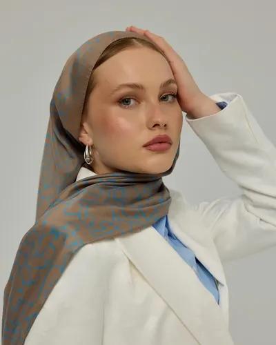 Tarçın Dumanı & Çakıl Mavisi Harem Rüyası Desen Şal - 52
