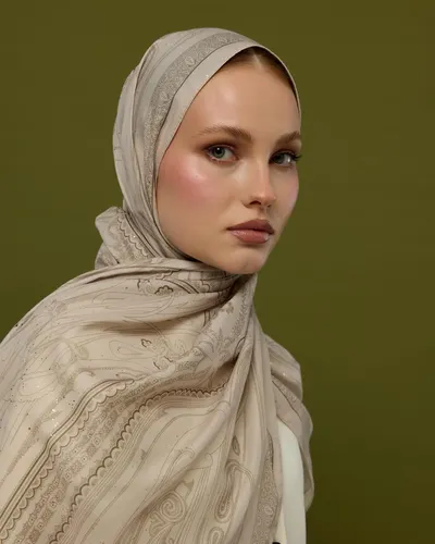 Krem & Toprak Hürrem Desen Şal - 16