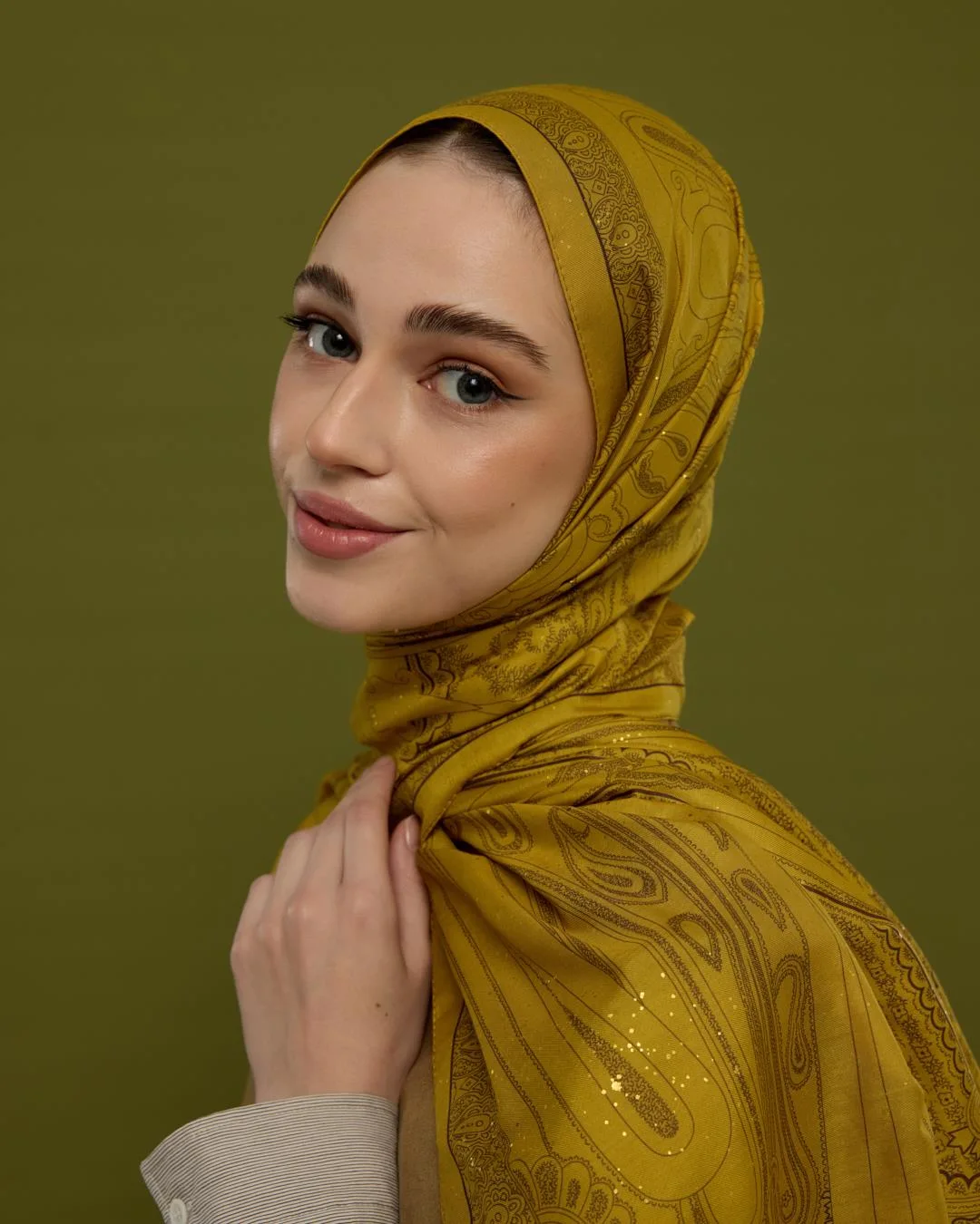 Saf Sarı & Buhur Kahvesi Hürrem Desen Şal - 44