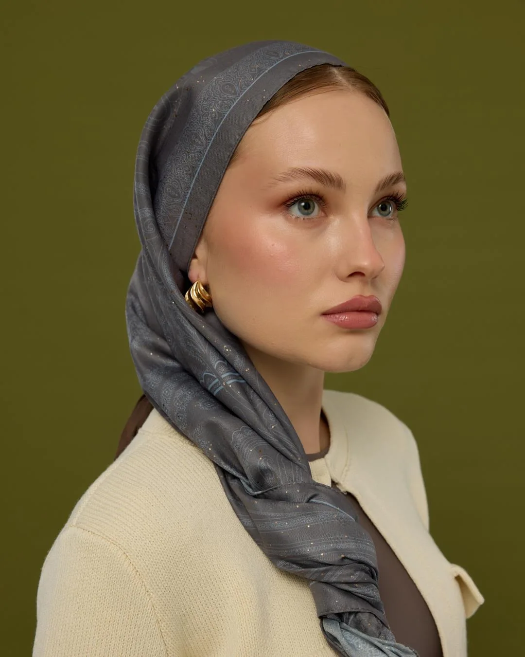 Füme Kahve & Buz Mavi Hürrem Desen Şal - 50
