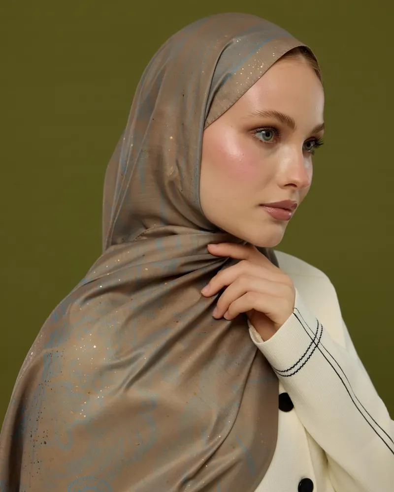 Tarçın Dumanı & Çakıl Mavisi Hürrem Desen Şal - 52