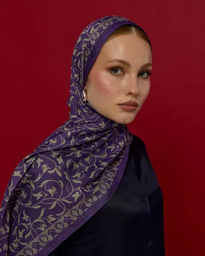 Menekşe & Krem Zencefil Lale Bahçesi Desen Şal - 03