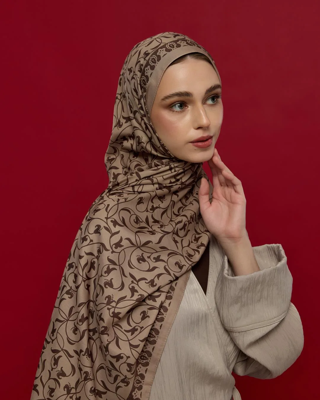 Krem Tarçını & Kakao Lale Bahçesi Desen Şal - 36