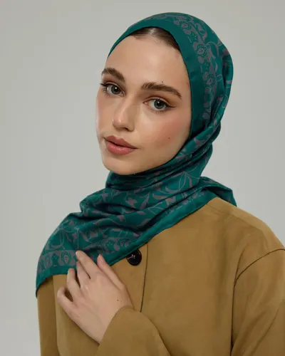 Zümrüt & Lavanta Çizgisi Lale Bahçesi Desen Şal - 53