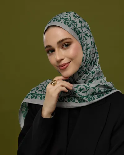 Krem & Zümrüt Lale Bahçesi Desen Şal - 56