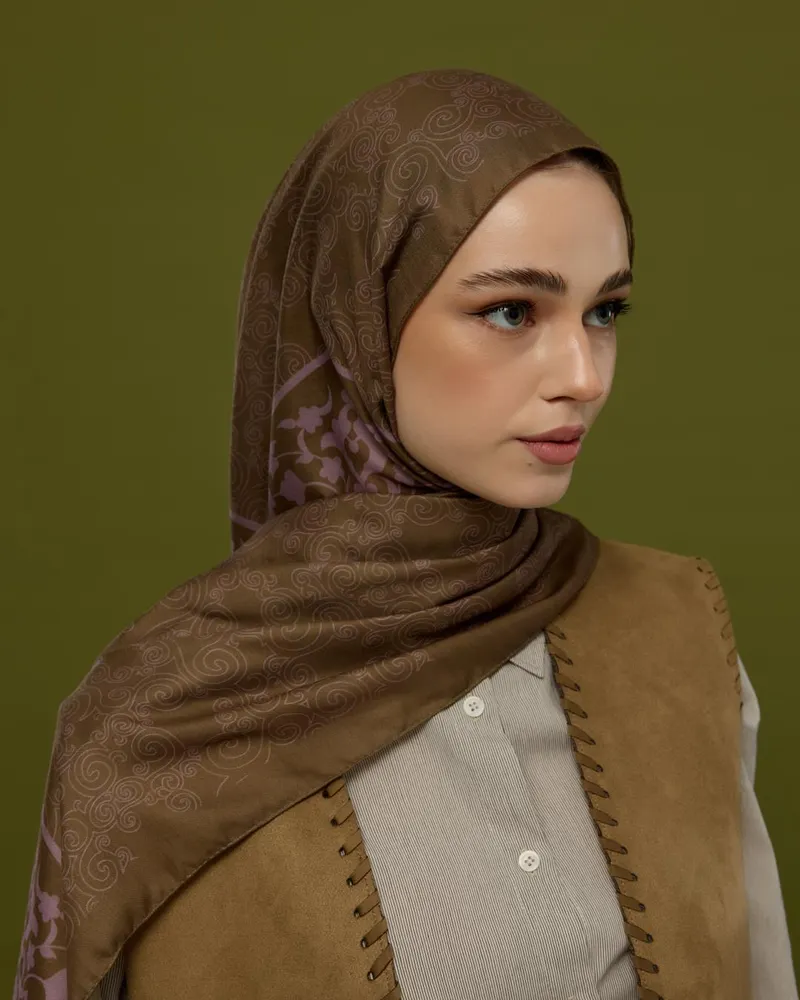 Kumral & Leylak Gölgüsü Saraylı Desen Şal - 33