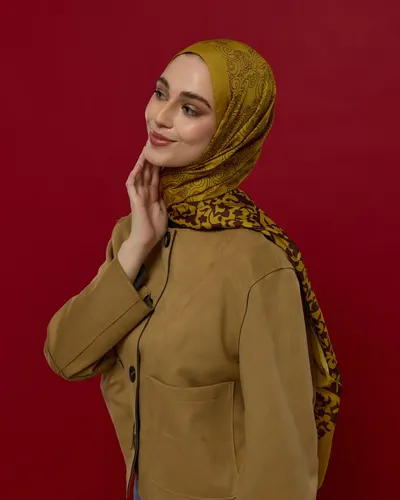 Saf Sarı & Buhur Kahvesi Saraylı Desen Şal - 44