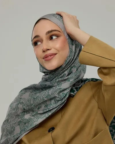 Krem & Zümrüt Saraylı Desen Şal - 56