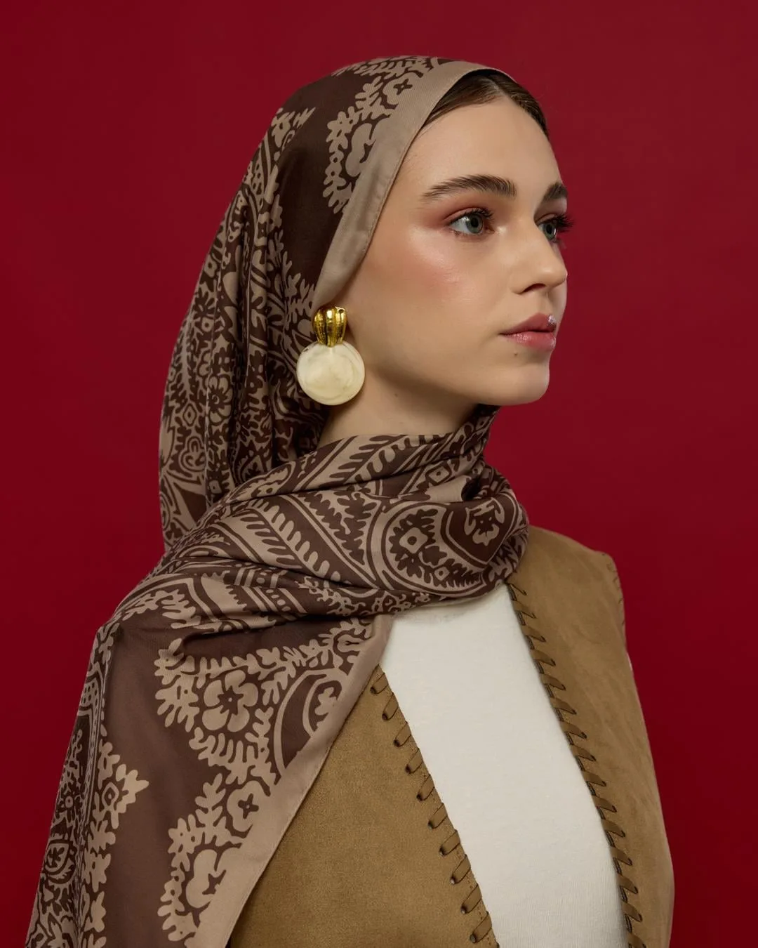 Krem Tarçını & Kakao Sultani Desen Şal - 36