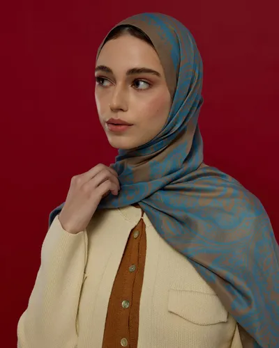 Çakıl Mavisi & Tarçın Dumanı Sultani Desen Şal - 51