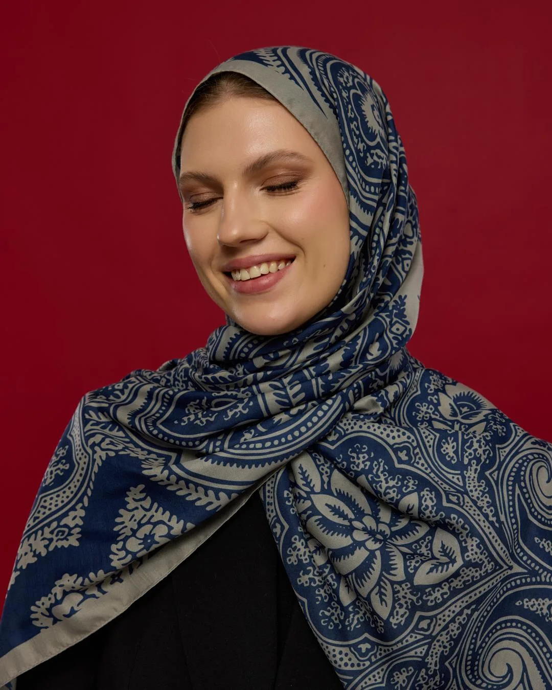 Bej & Lacivert Sultani Desen Şal - 60
