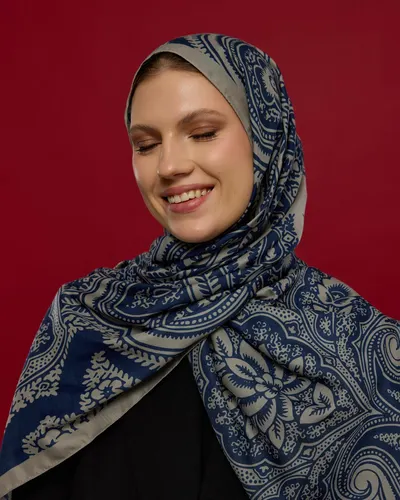 Bej & Lacivert Sultani Desen Şal - 60