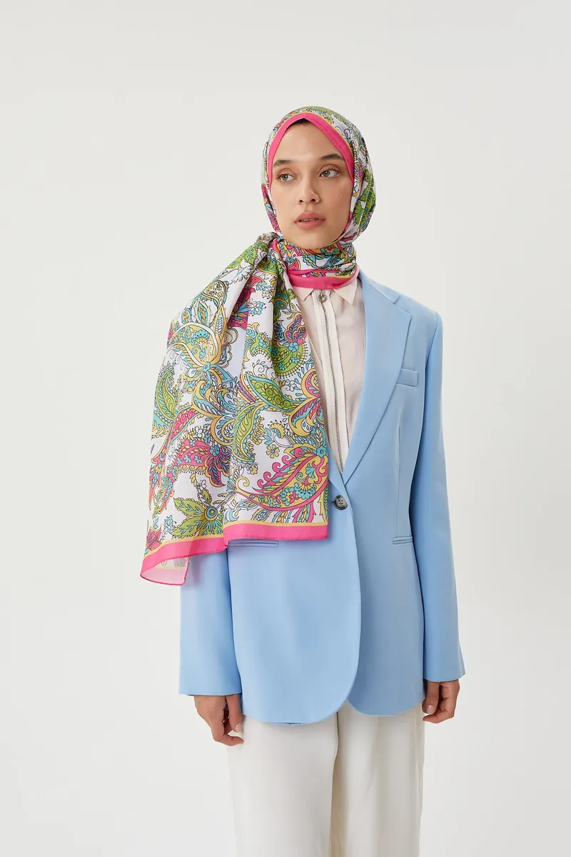 Fuşya & Taş Retro Desen Şal · Pamuk