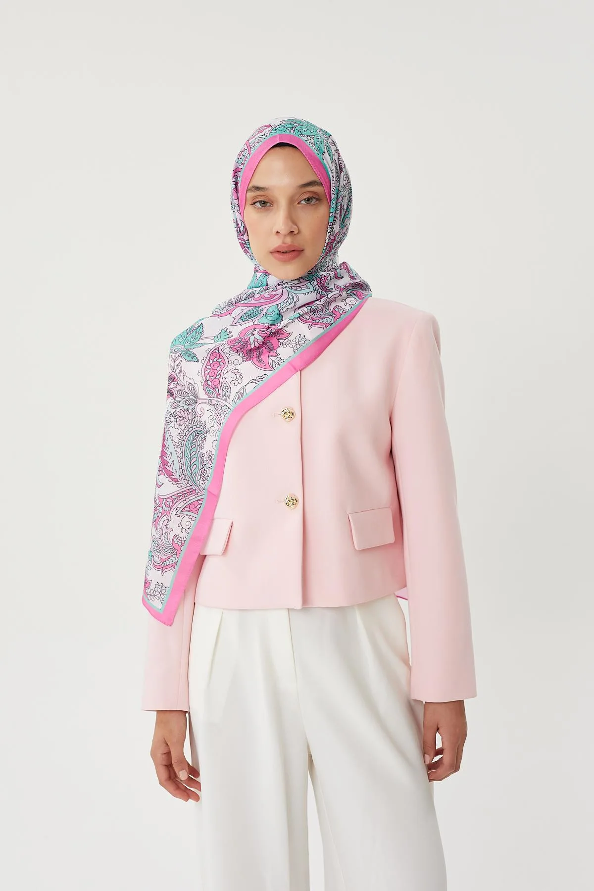 Şeker Pembe & Taş Retro Desen Şal · Pamuk