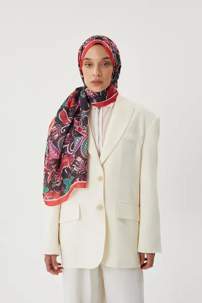 Bordo & Siyah Retro Desen Şal · Pamuk