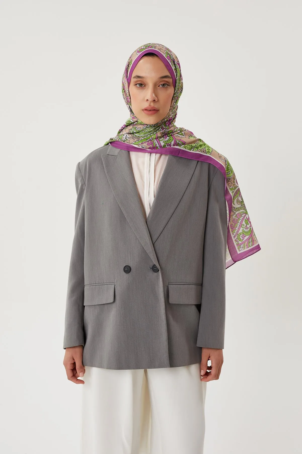 Mor & Koyu Vizon Retro Desen Şal · Pamuk