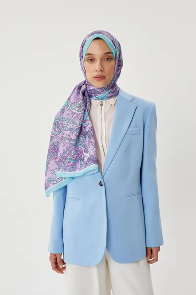 Turkuaz & Lila Retro Desen Şal · Pamuk