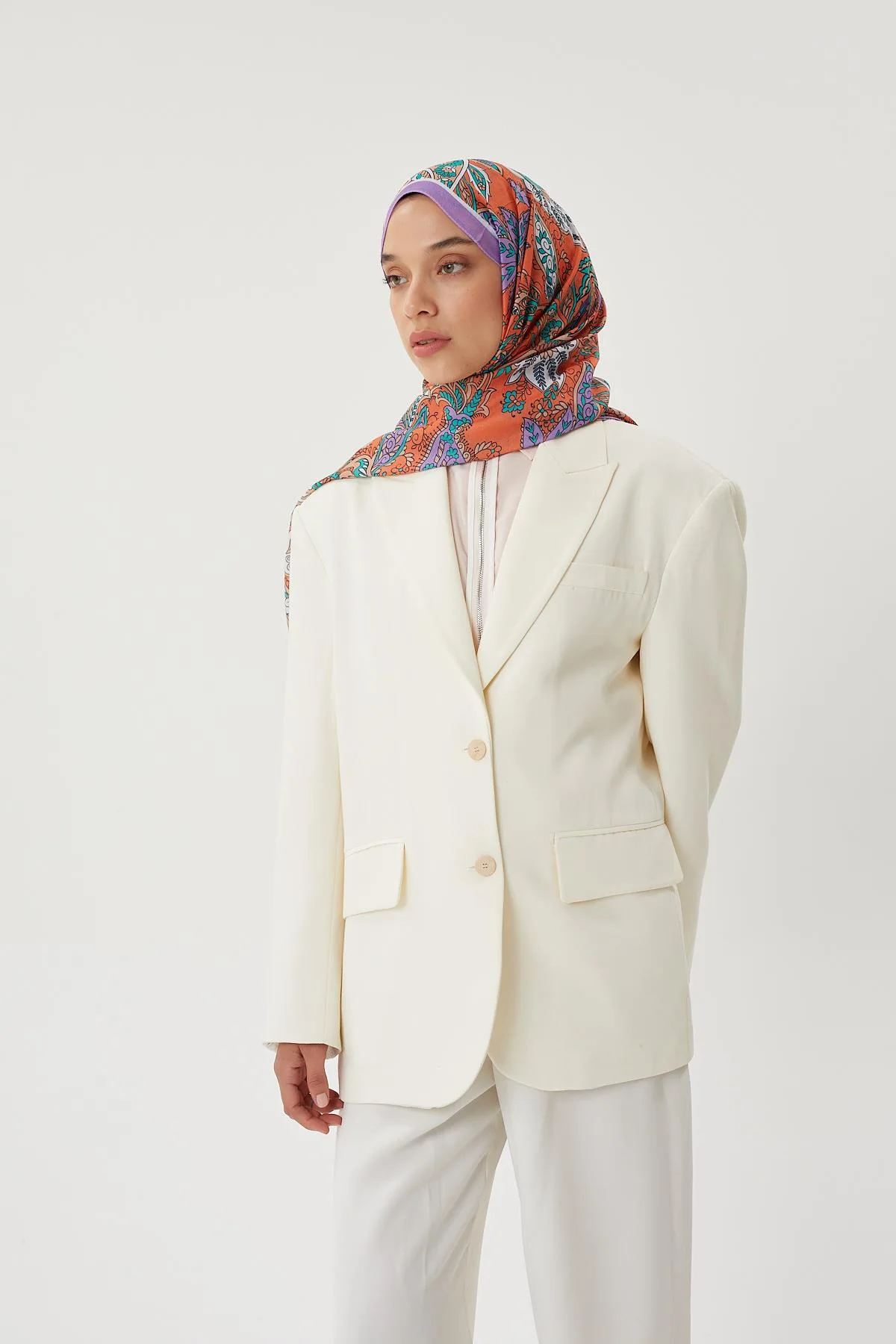 Lila & Turuncu Retro Desen Şal · Pamuk