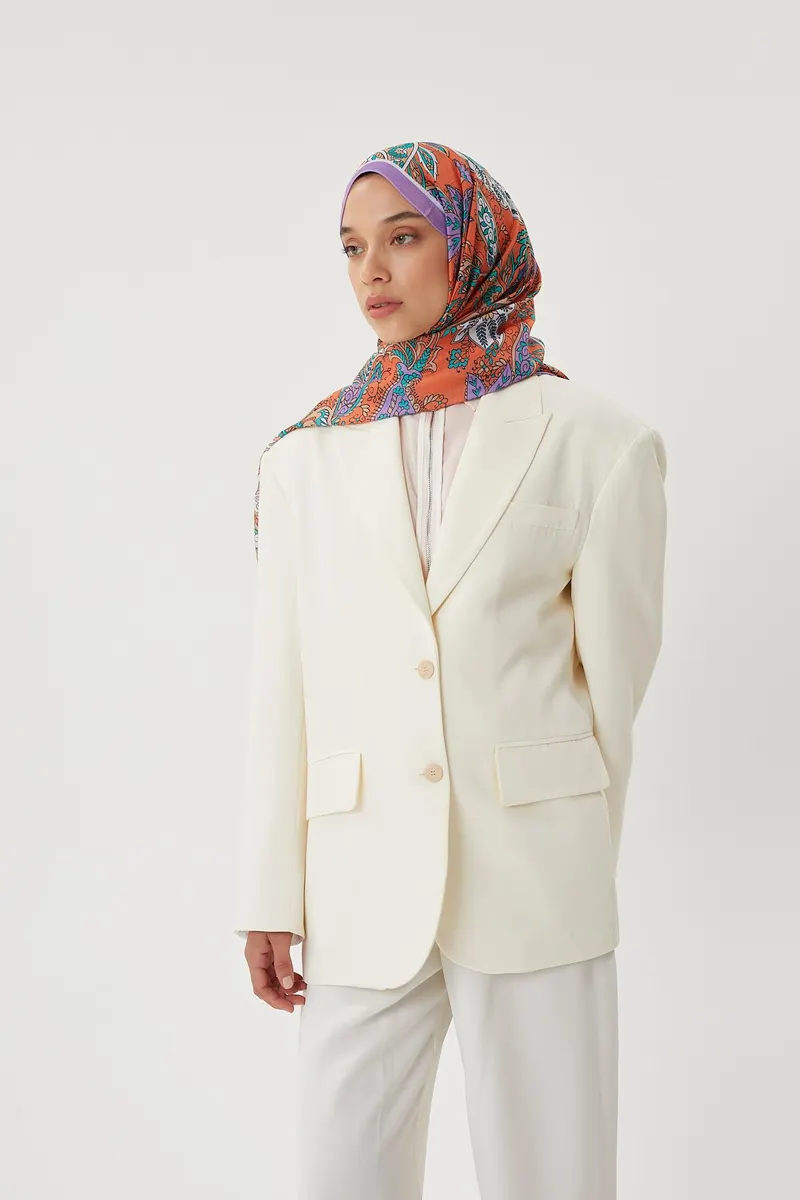 Lila & Turuncu Retro Desen Şal · Pamuk