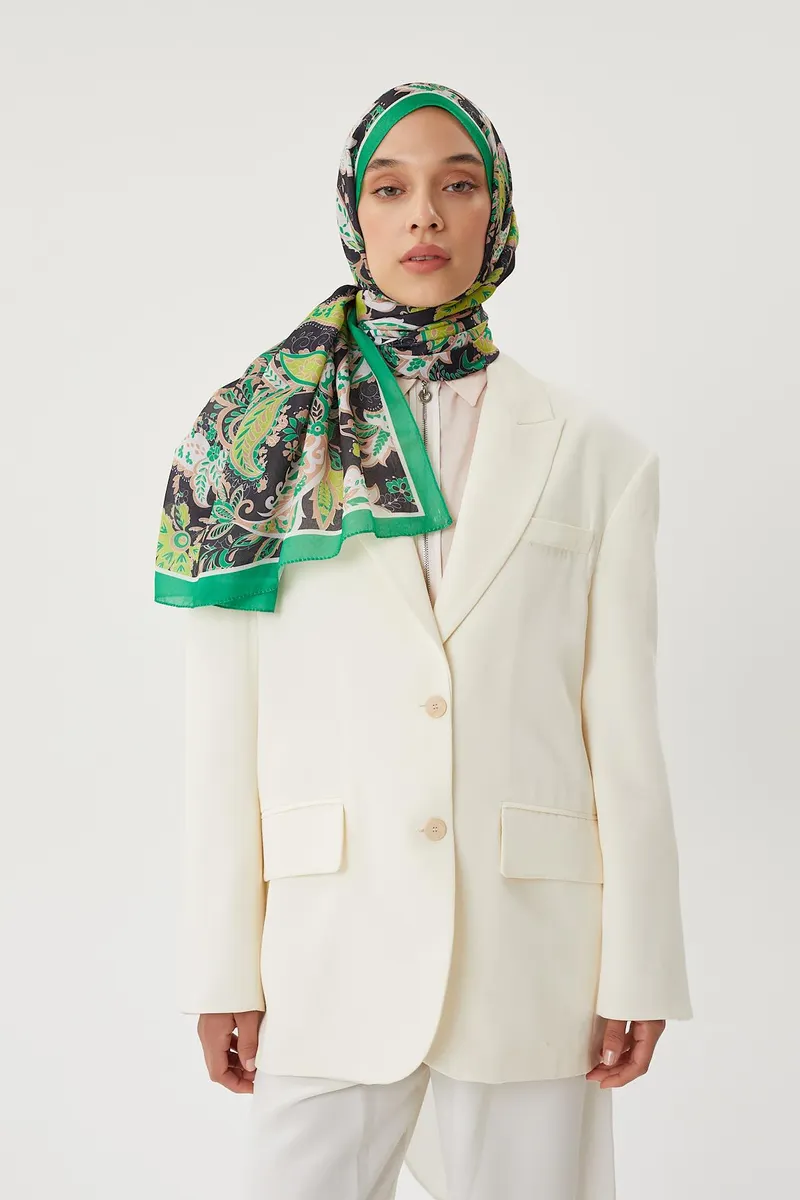 Benetton & Siyah Retro Desen Şal · Pamuk