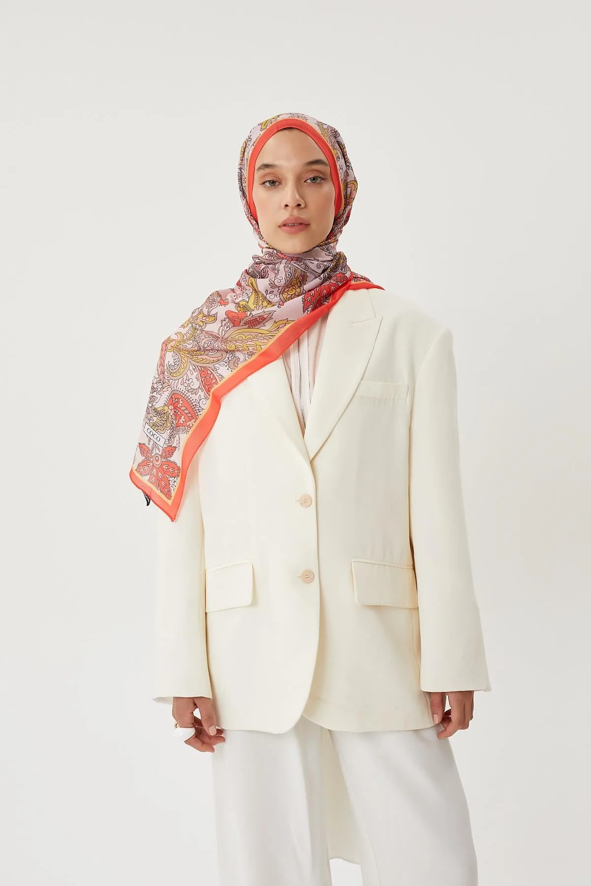 Nar Çiçeği & Nude Retro Desen Şal · Pamuk