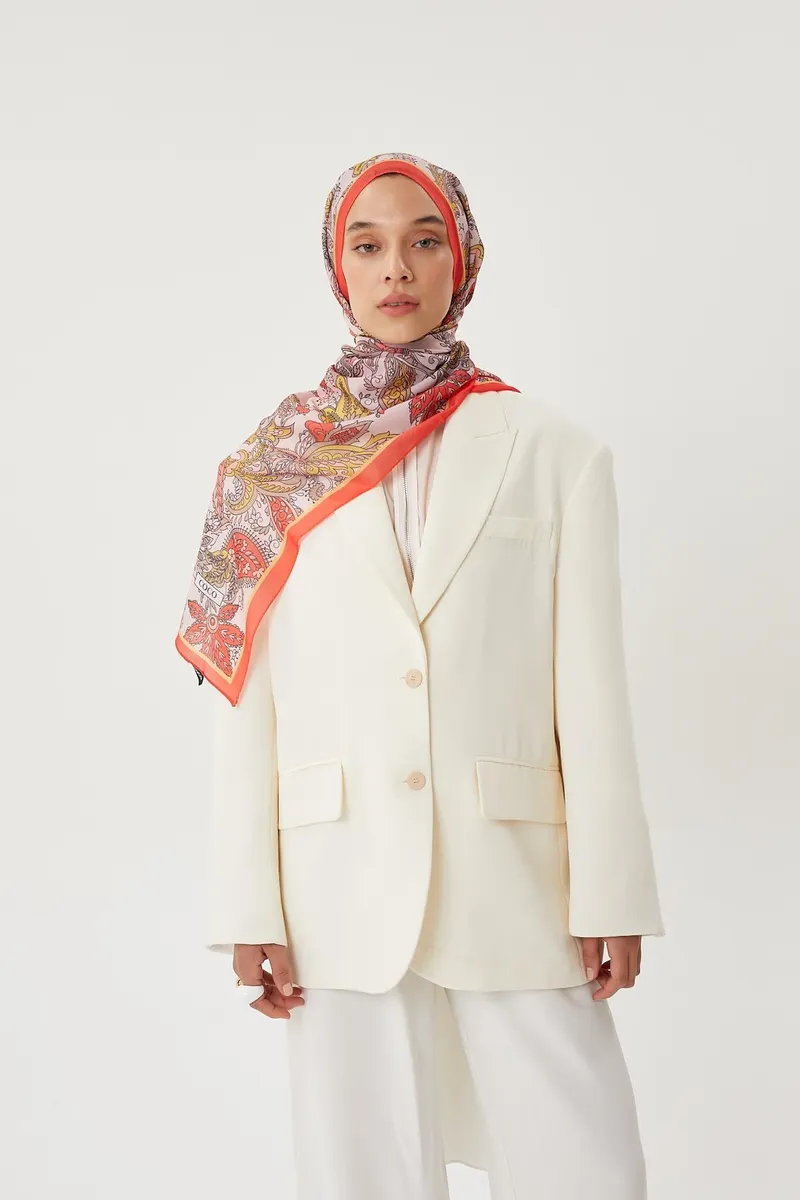 Nar Çiçeği & Nude Retro Desen Şal · Pamuk