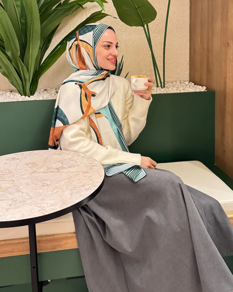 Soft Yeşil Zincir Desen Pamuk Vual Şal
