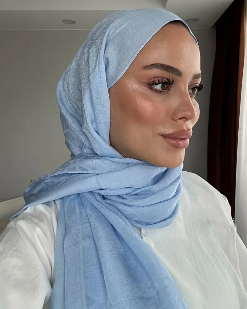 Bebe Mavi Imannoor Aura Desen Pamuk Jakar Şal