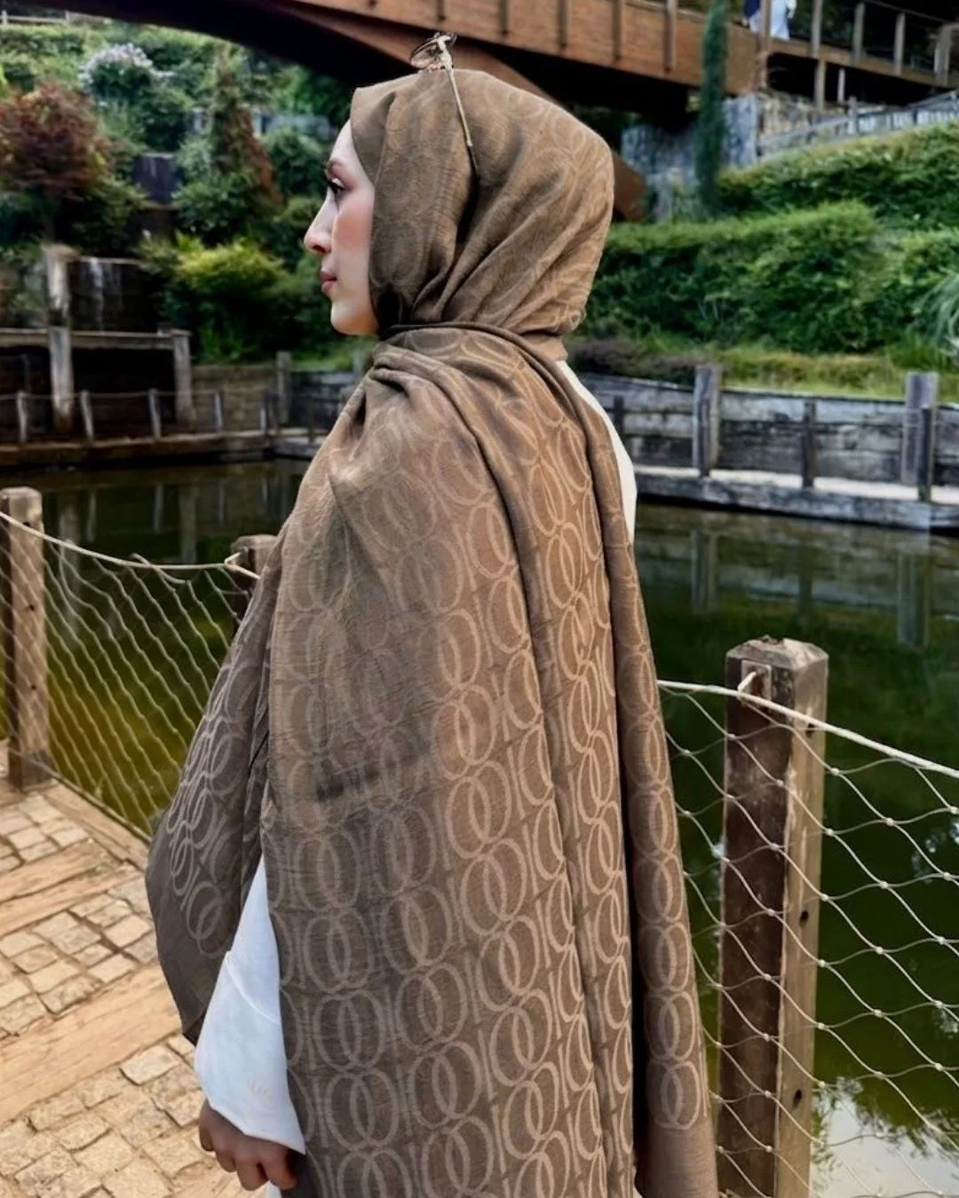 Koyu Vizon Imannoor Aura Desen Pamuk Jakar Şal