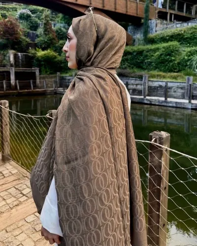 Koyu Vizon Imannoor Aura Desen Pamuk Jakar Şal