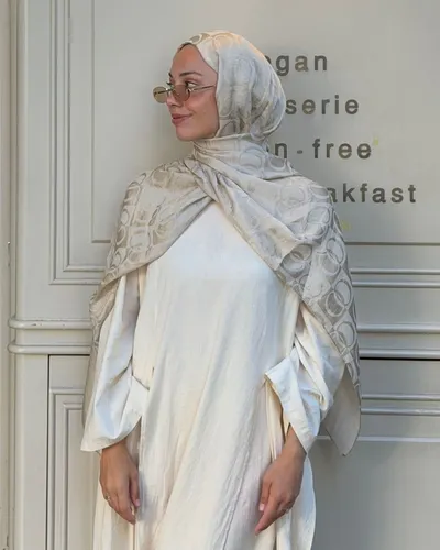 Bej Imannoor Büyük Dama Desen Pamuk Jakar Şal · Bej  Büyük