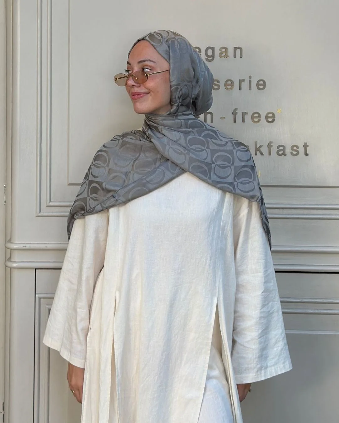 Gri Imannoor Büyük Dama Desen Pamuk Jakar Şal · Gri Büyük