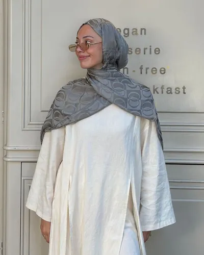 Gri Imannoor Büyük Dama Desen Pamuk Jakar Şal · Gri  Büyük