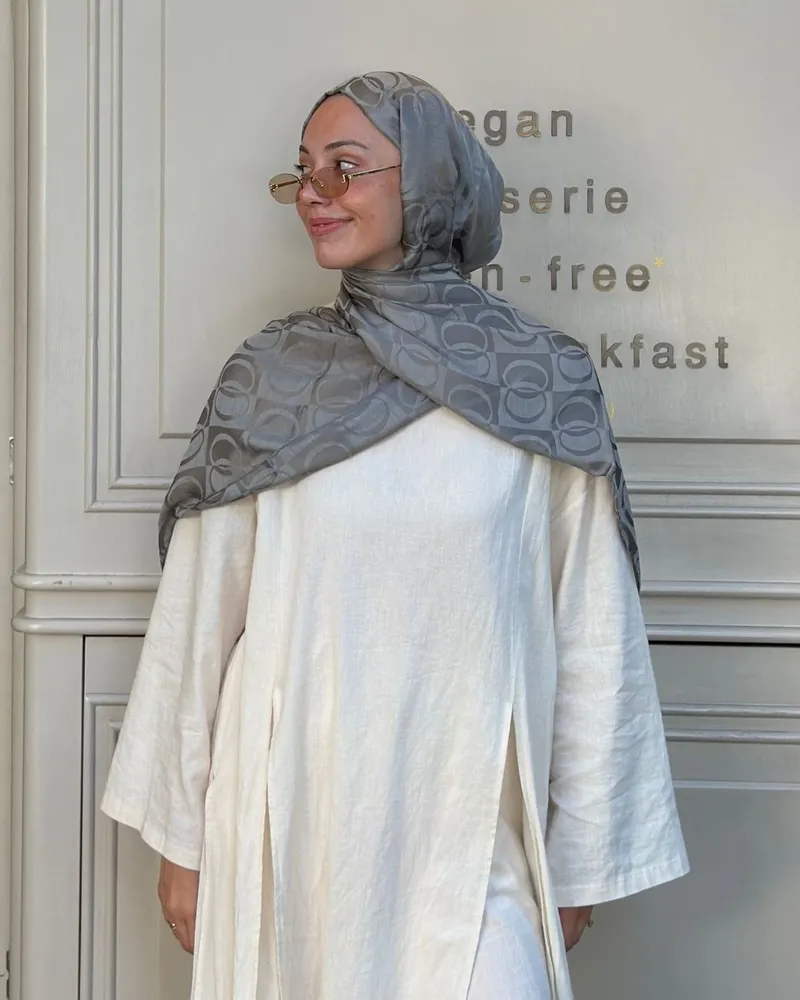 Gri Imannoor Büyük Dama Desen Pamuk Jakar Şal · Gri  Büyük