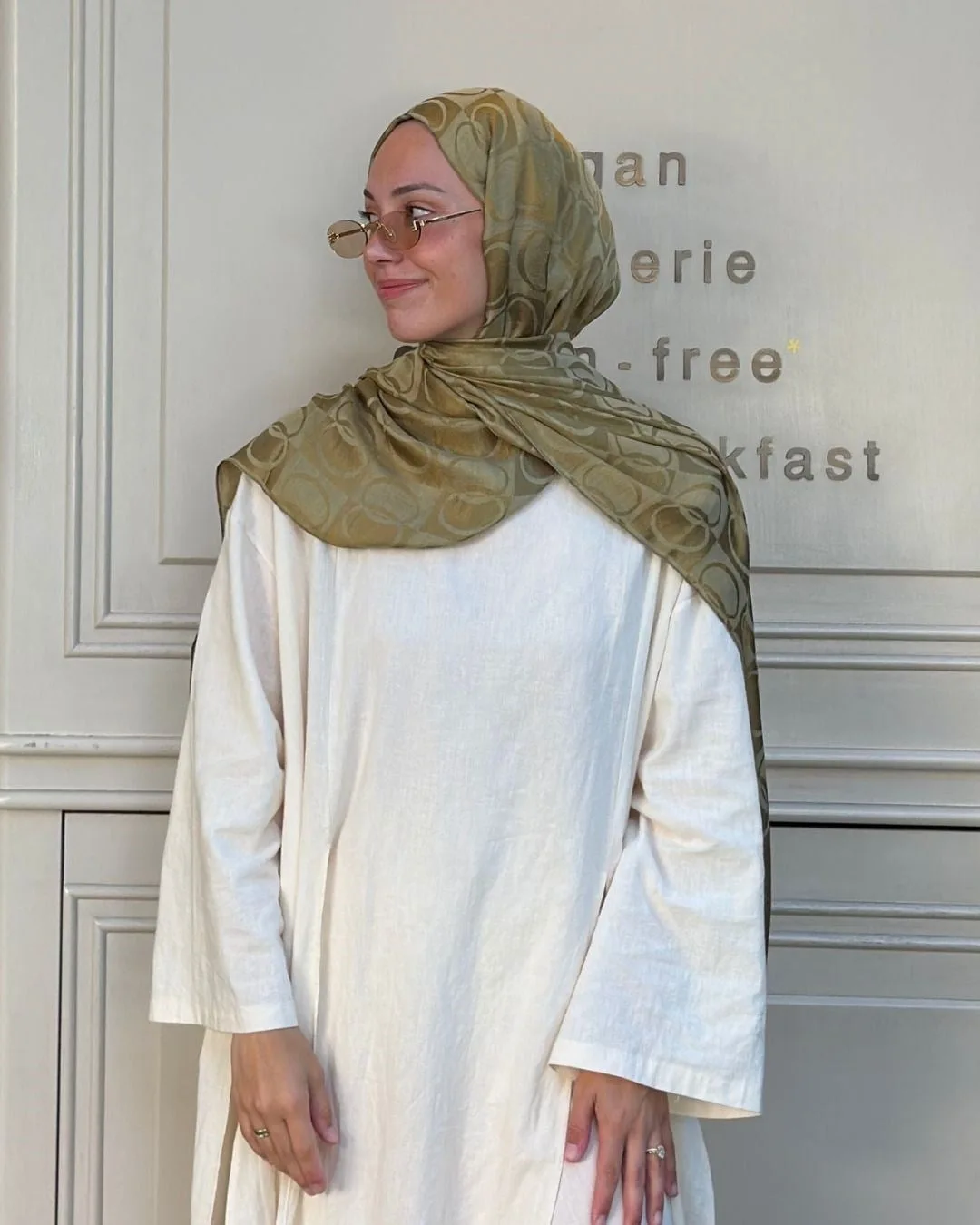 Haki Imannoor Büyük Dama Desen Pamuk Jakar Şal · Haki Büyük