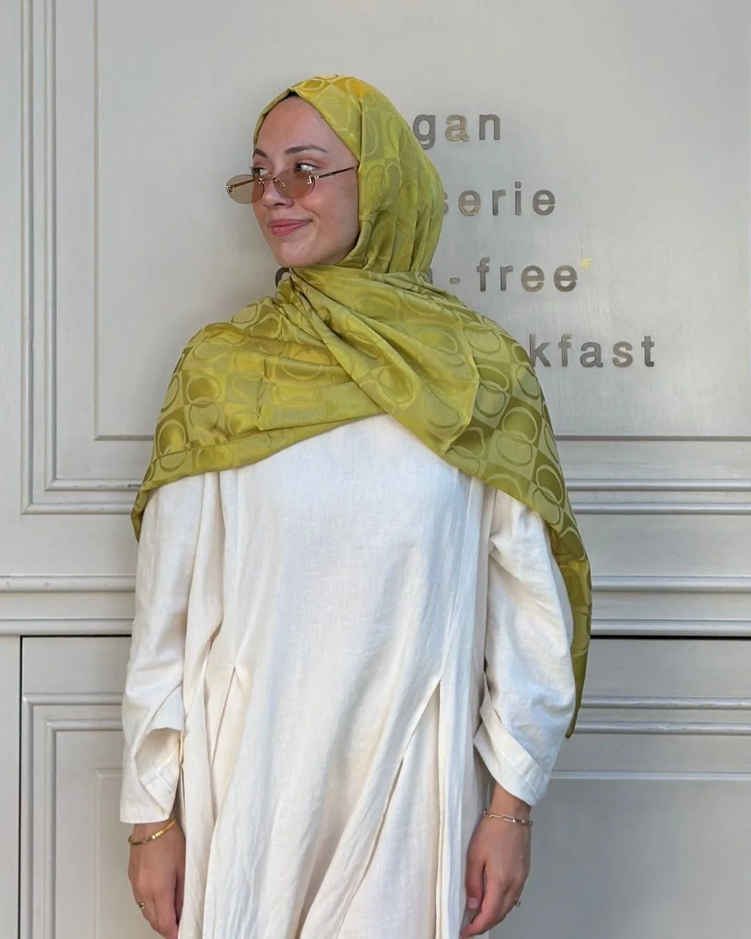 Olive Yeşil Imannoor Büyük Dama Desen Pamuk Jakar Şal