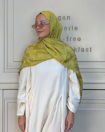 Olive Yeşil Imannoor Büyük Dama Desen Pamuk Jakar Şal