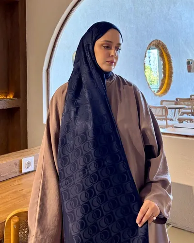 Lacivert Imannoor Küçük Dama Desen Pamuk Jakar Şal · Lacivert  Küçük