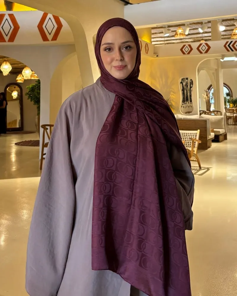 Bordo Imannoor Küçük Dama Desen Pamuk Jakar Şal · Bordo  Küçük