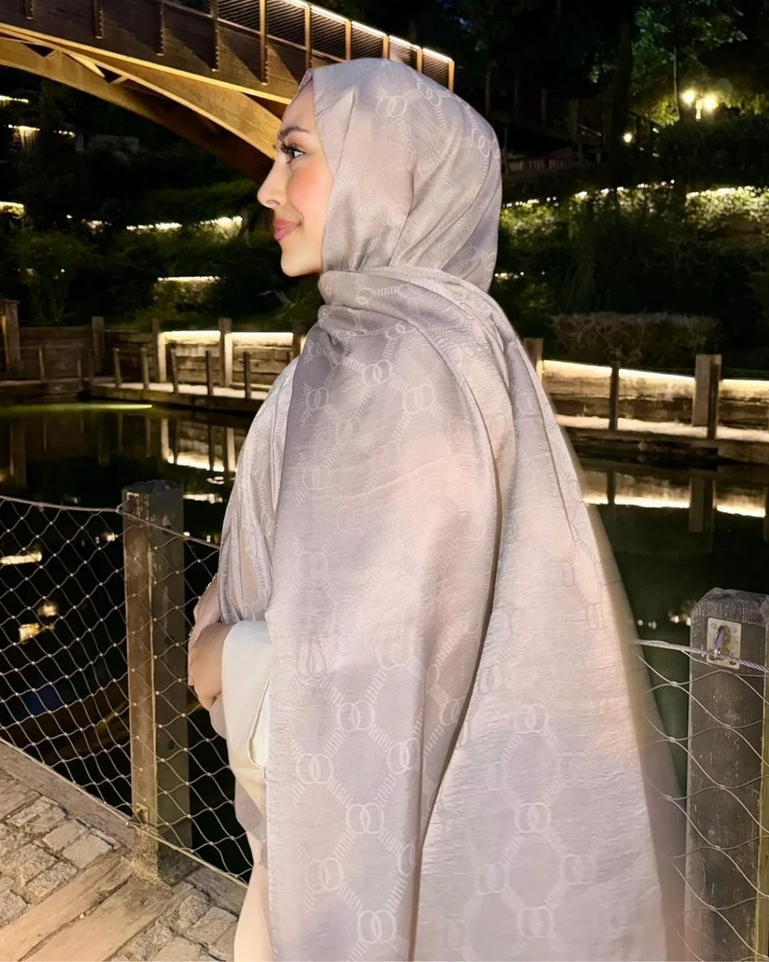 Vizon Imannoor Monogram Zincir Desen Pamuk Jakar Şal