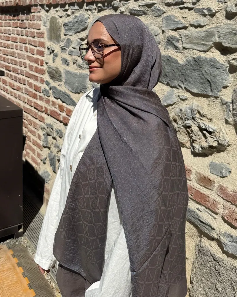 Koyu Füme Imannoor Matris Desen Pamuk Jakar Şal