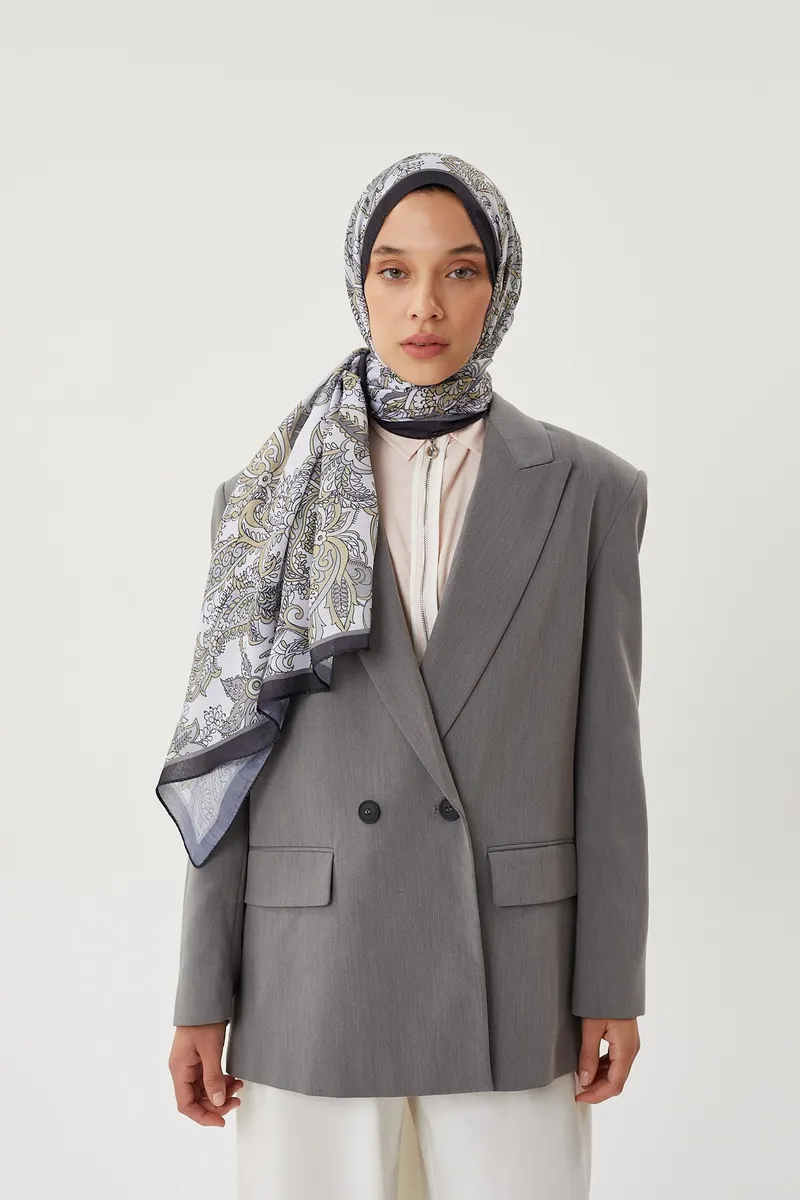 Füme & Taş Retro Desen Şal · Pamuk