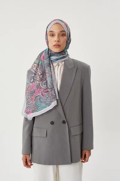 Gümüş & Gri Retro Desen Şal · Pamuk