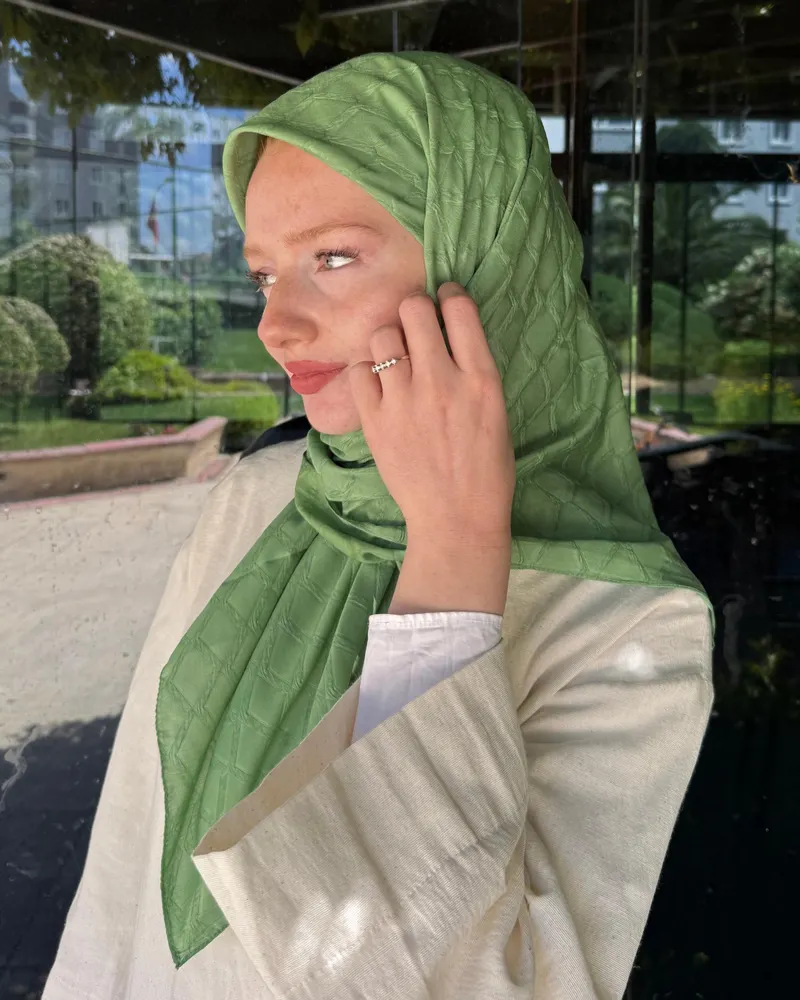 Su Yeşili Baklava Lyocell Bambu Jakar Eşarp