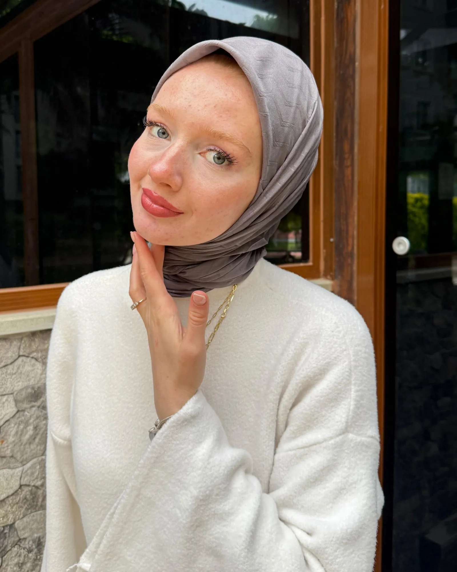 Gri Zikzak Lyocell Bambu Jakar Eşarp