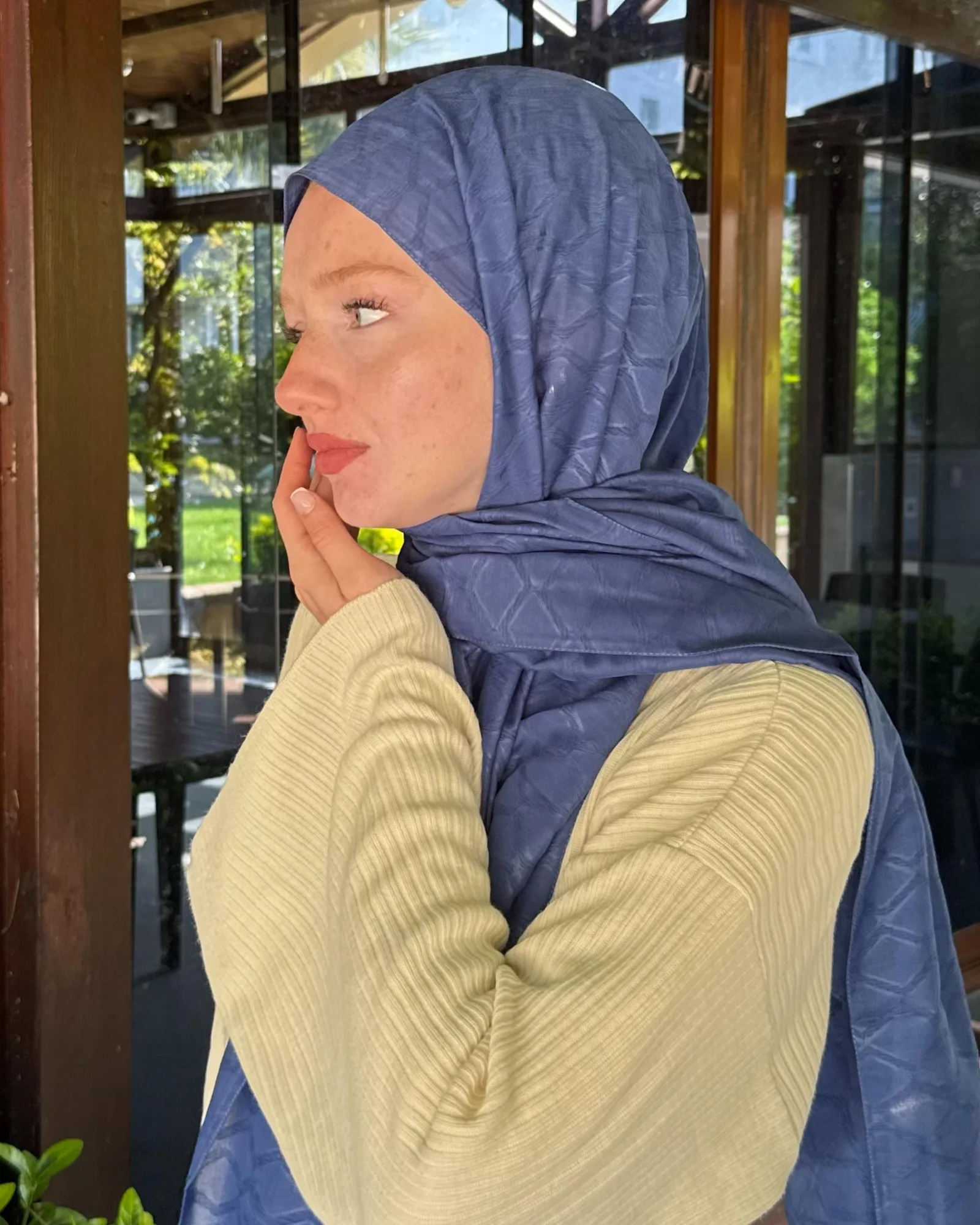 İndigo Baklava Lyocell Bambu Jakar Şal